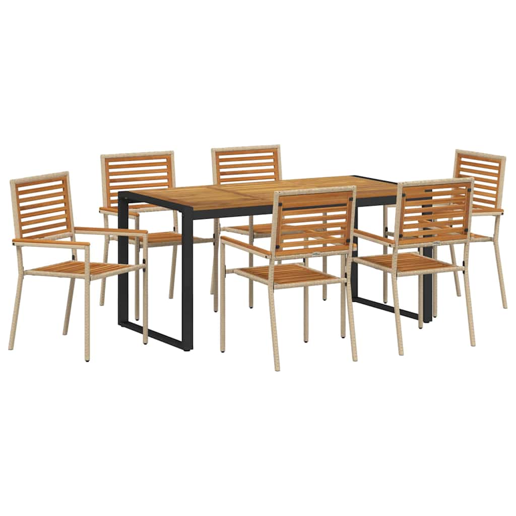 Tuin eettafelset 7 pcs Beige en Bruin poly rattan is nu te koop bij PeponiXL, paradijselijk wonen!