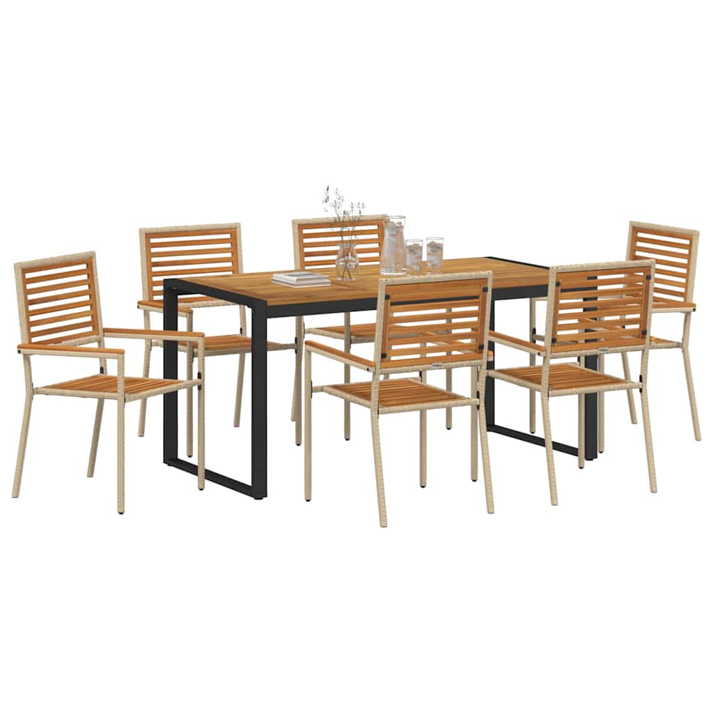 Tuin eettafelset 7 pcs Beige en Bruin poly rattan is nu te koop bij PeponiXL, paradijselijk wonen!