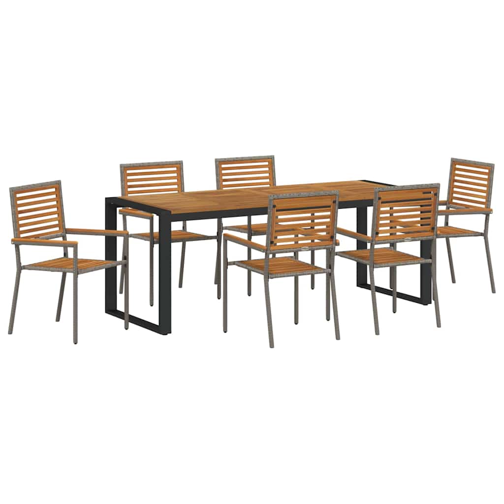 Tuin eettafelset 7 pcs Grijs en Bruin poly rattan is nu te koop bij PeponiXL, paradijselijk wonen!