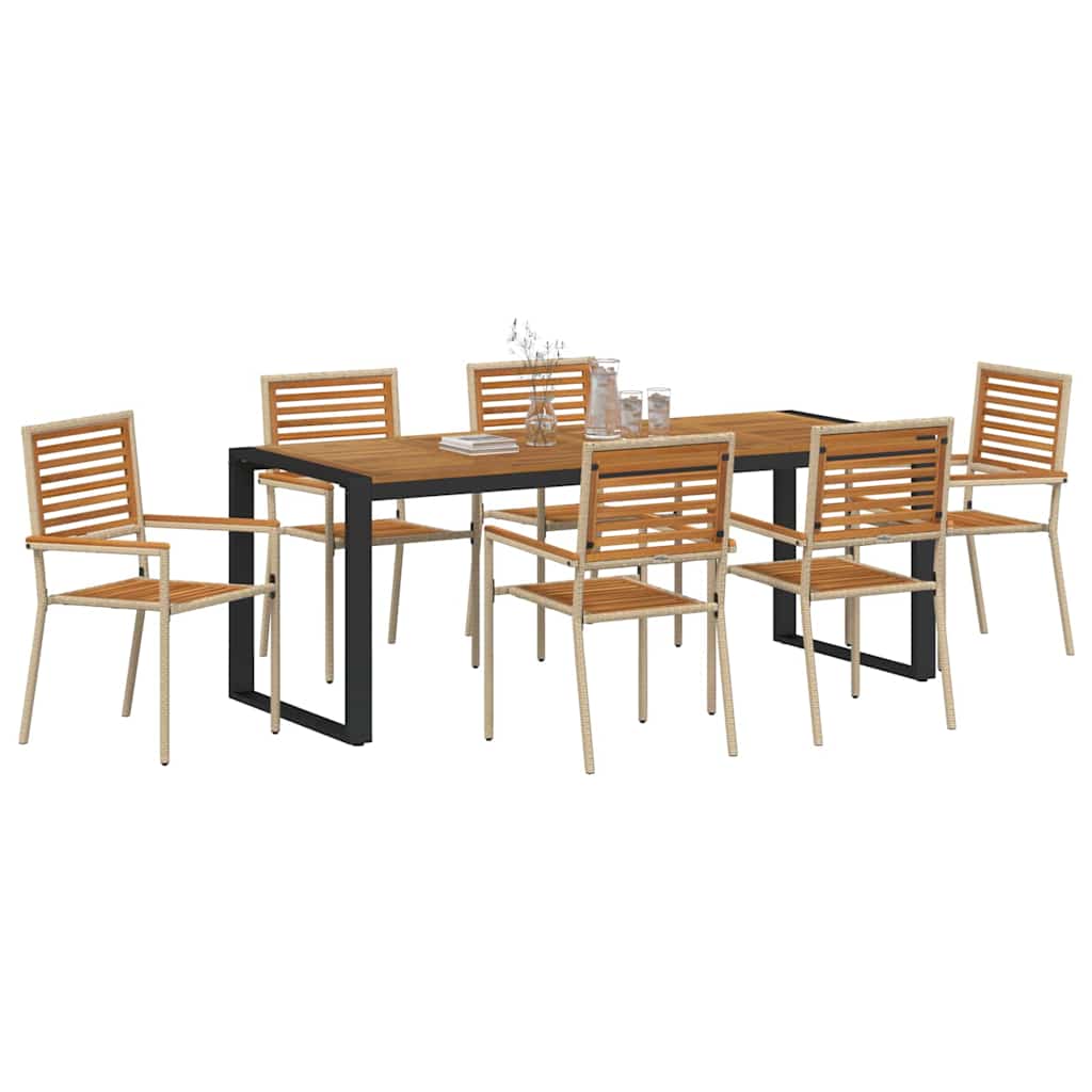 Tuin eettafelset 7 pcs Beige en Bruin poly rattan is nu te koop bij PeponiXL, paradijselijk wonen!
