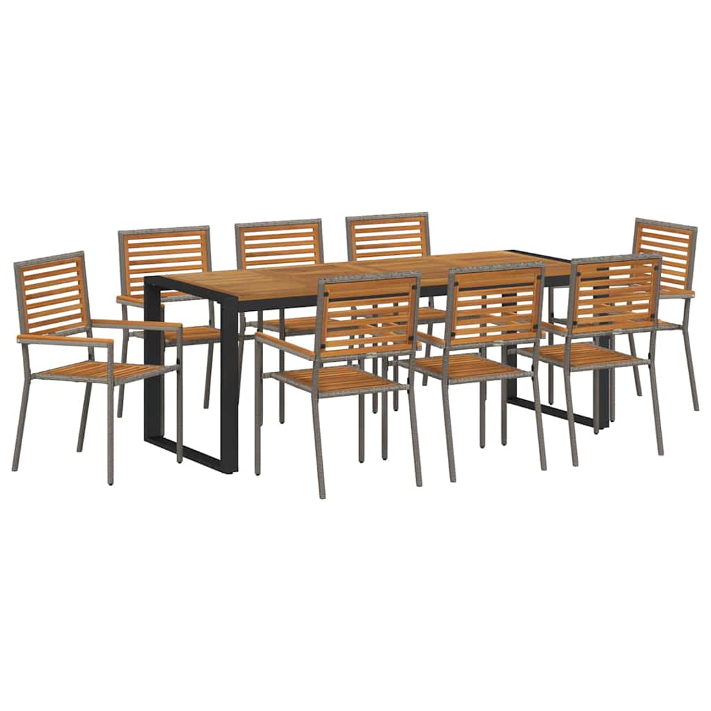 Tuin eettafelset 9 pcs Grijs en Bruin poly rattan is nu te koop bij PeponiXL, paradijselijk wonen!
