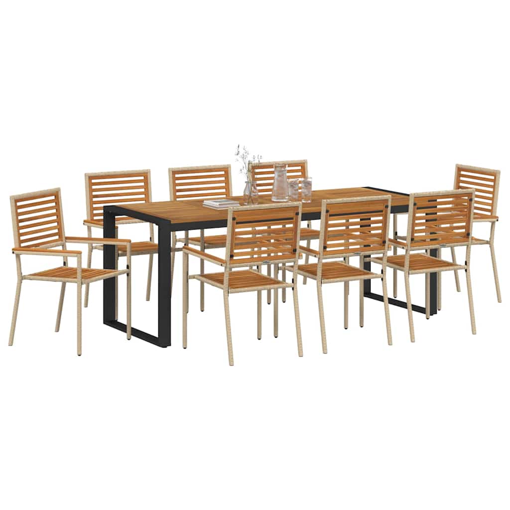 Tuin eettafelset 9 pcs Beige en Bruin poly rattan is nu te koop bij PeponiXL, paradijselijk wonen!