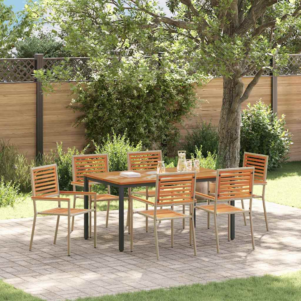 Tuin eettafelset 7 pcs Beige en Bruin poly rattan is nu te koop bij PeponiXL, paradijselijk wonen!