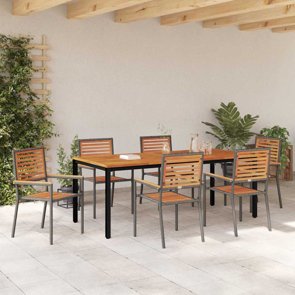 Tuin eettafelset 7 pcs Grijs en Bruin poly rattan is nu te koop bij PeponiXL, paradijselijk wonen!