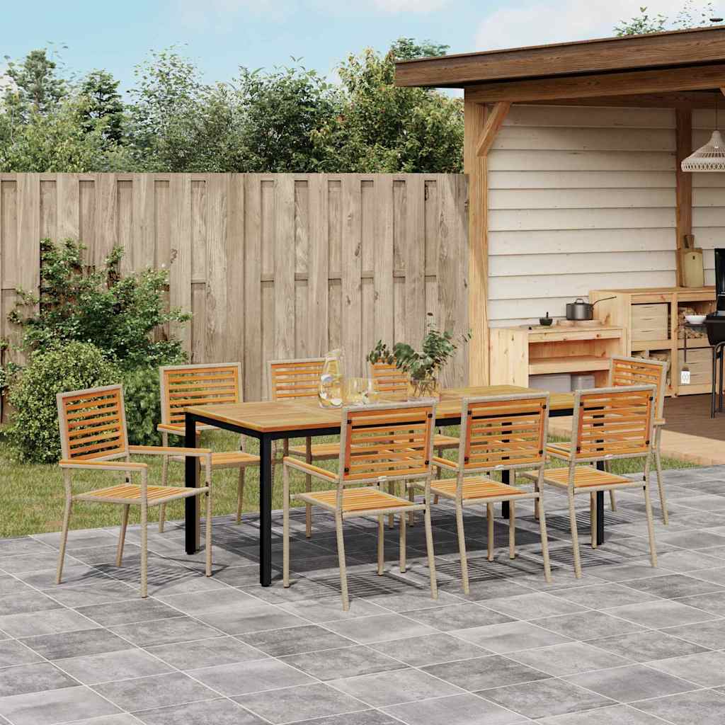 Tuin eettafelset 9 pcs Beige en Bruin poly rattan is nu te koop bij PeponiXL, paradijselijk wonen!