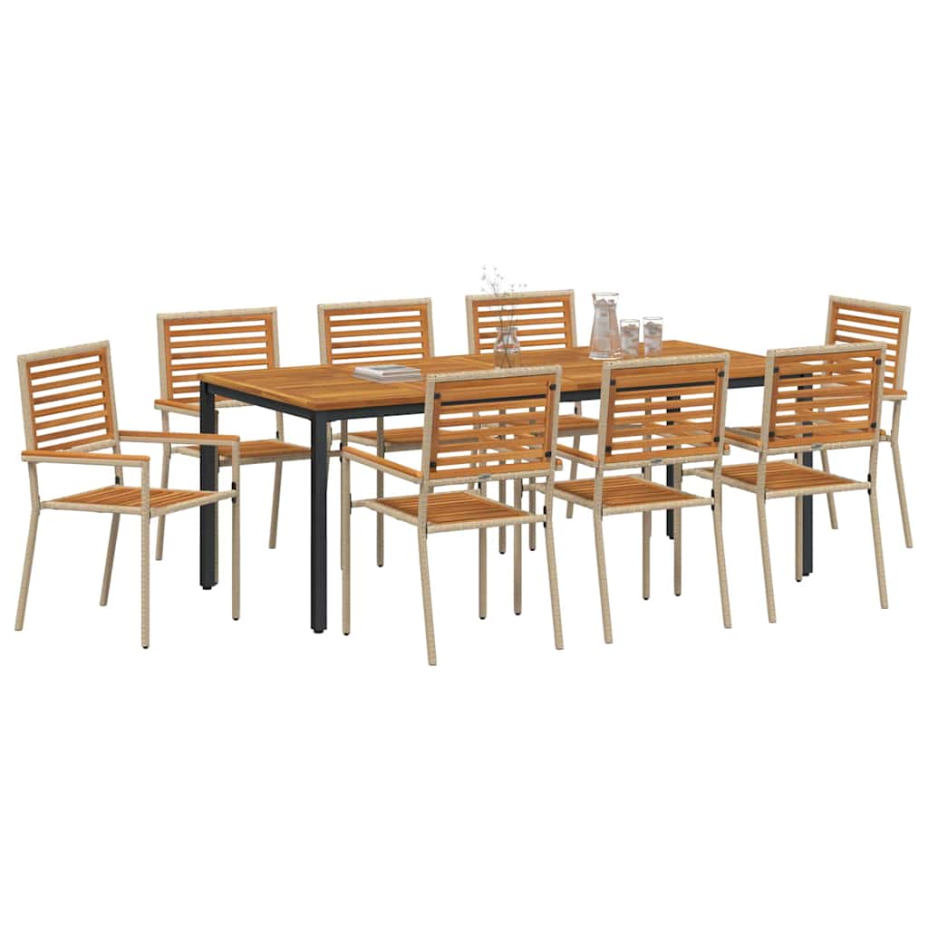Tuin eettafelset 9 pcs Beige en Bruin poly rattan is nu te koop bij PeponiXL, paradijselijk wonen!