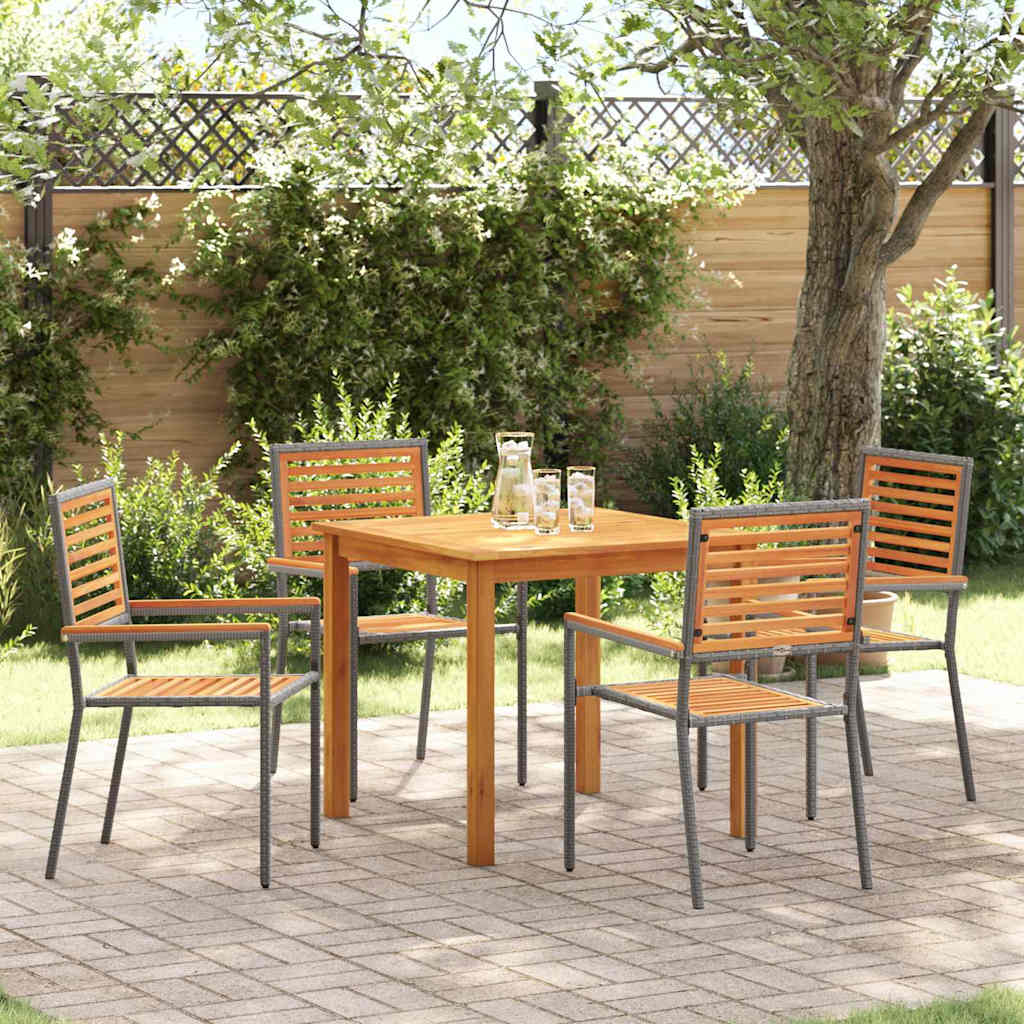Tuin eettafelset 5 pcs Grijs Massief Acaciahout is nu te koop bij PeponiXL, paradijselijk wonen!