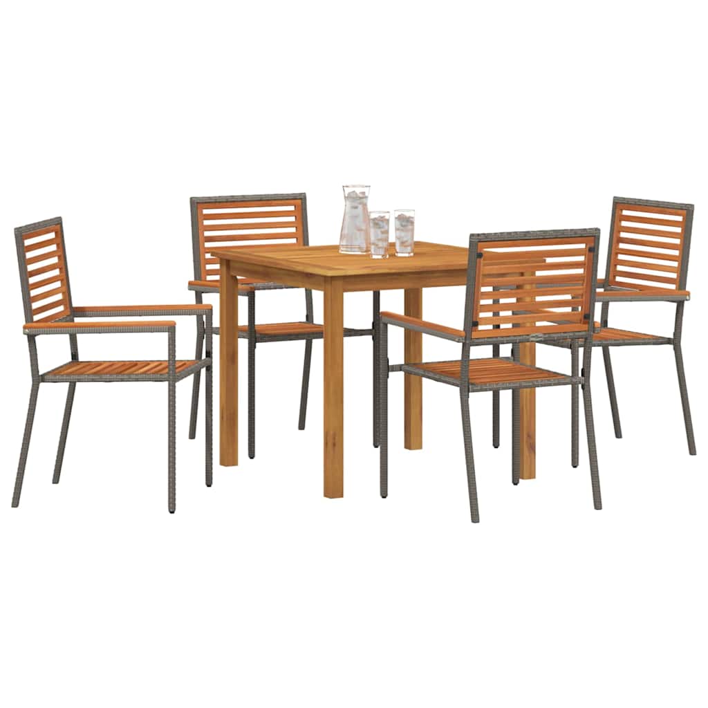 Tuin eettafelset 5 pcs Grijs Massief Acaciahout is nu te koop bij PeponiXL, paradijselijk wonen!