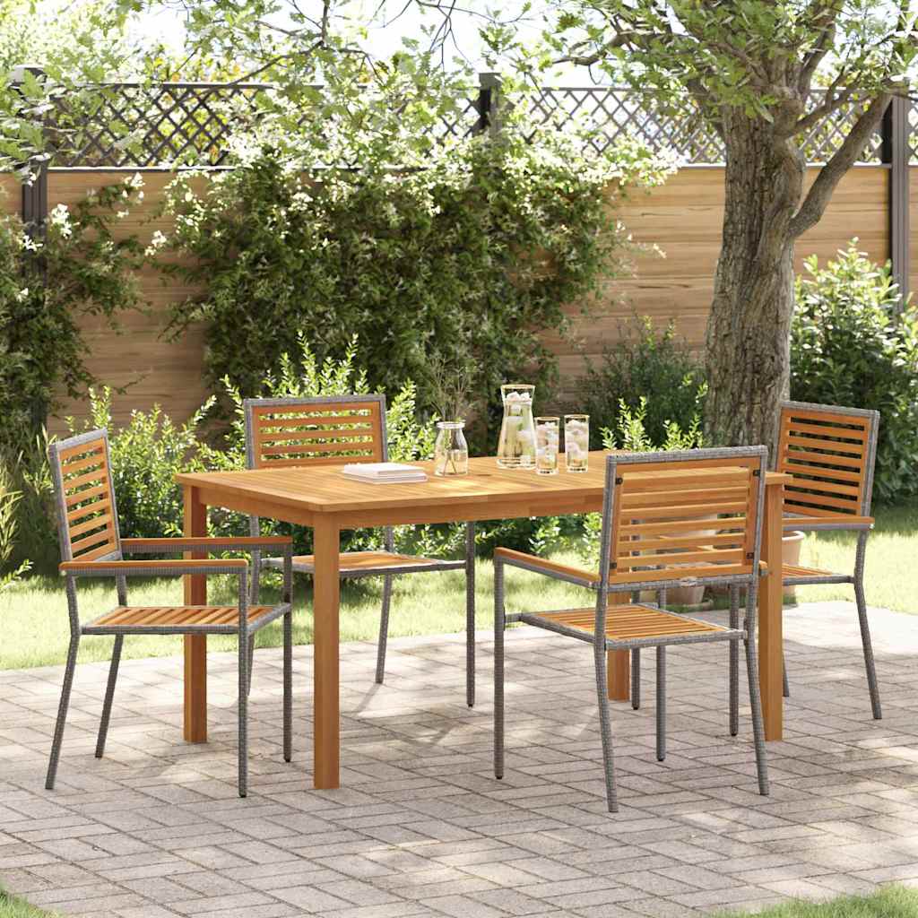 Tuin eettafelset 5 pcs Grijs Massief Acaciahout is nu te koop bij PeponiXL, paradijselijk wonen!