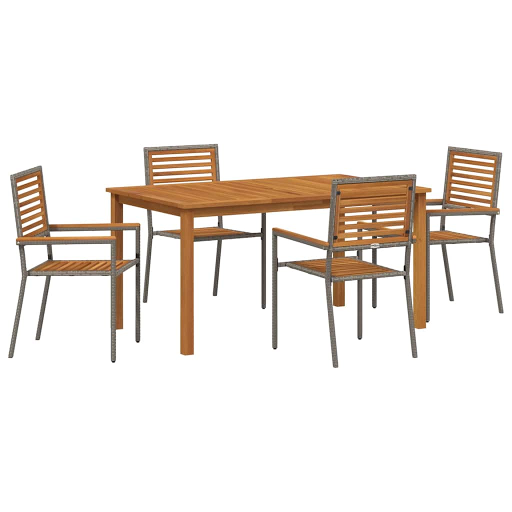 Tuin eettafelset 5 pcs Grijs Massief Acaciahout is nu te koop bij PeponiXL, paradijselijk wonen!