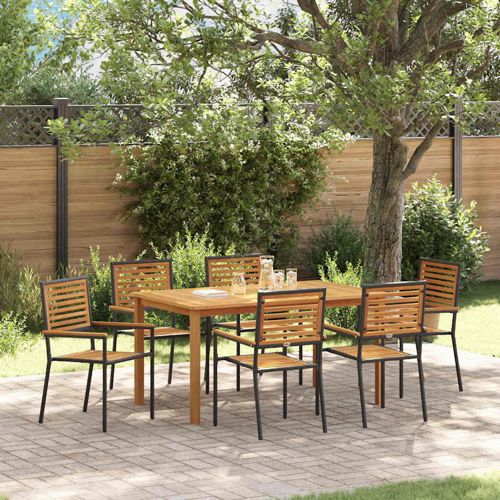 Tuin eettafelset 7 pcs Zwart Massief Acaciahout is nu te koop bij PeponiXL, paradijselijk wonen!