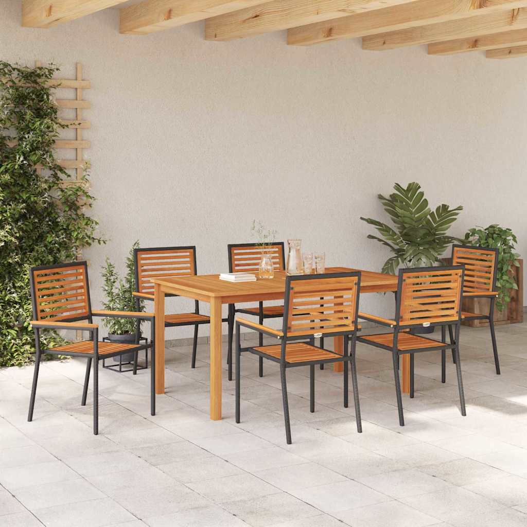 Tuin eettafelset 7 pcs Zwart Massief Acaciahout is nu te koop bij PeponiXL, paradijselijk wonen!