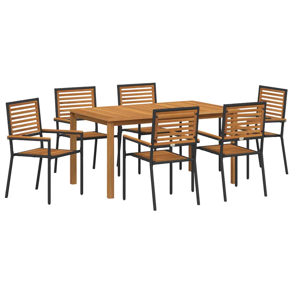 Tuin eettafelset 7 pcs Zwart Massief Acaciahout is nu te koop bij PeponiXL, paradijselijk wonen!