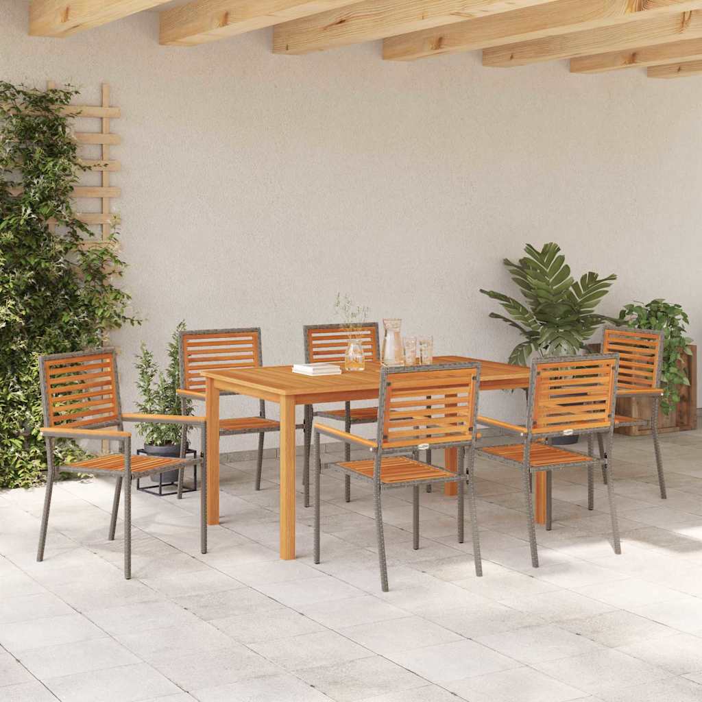 Tuin eettafelset 7 pcs Grijs Massief Acaciahout is nu te koop bij PeponiXL, paradijselijk wonen!
