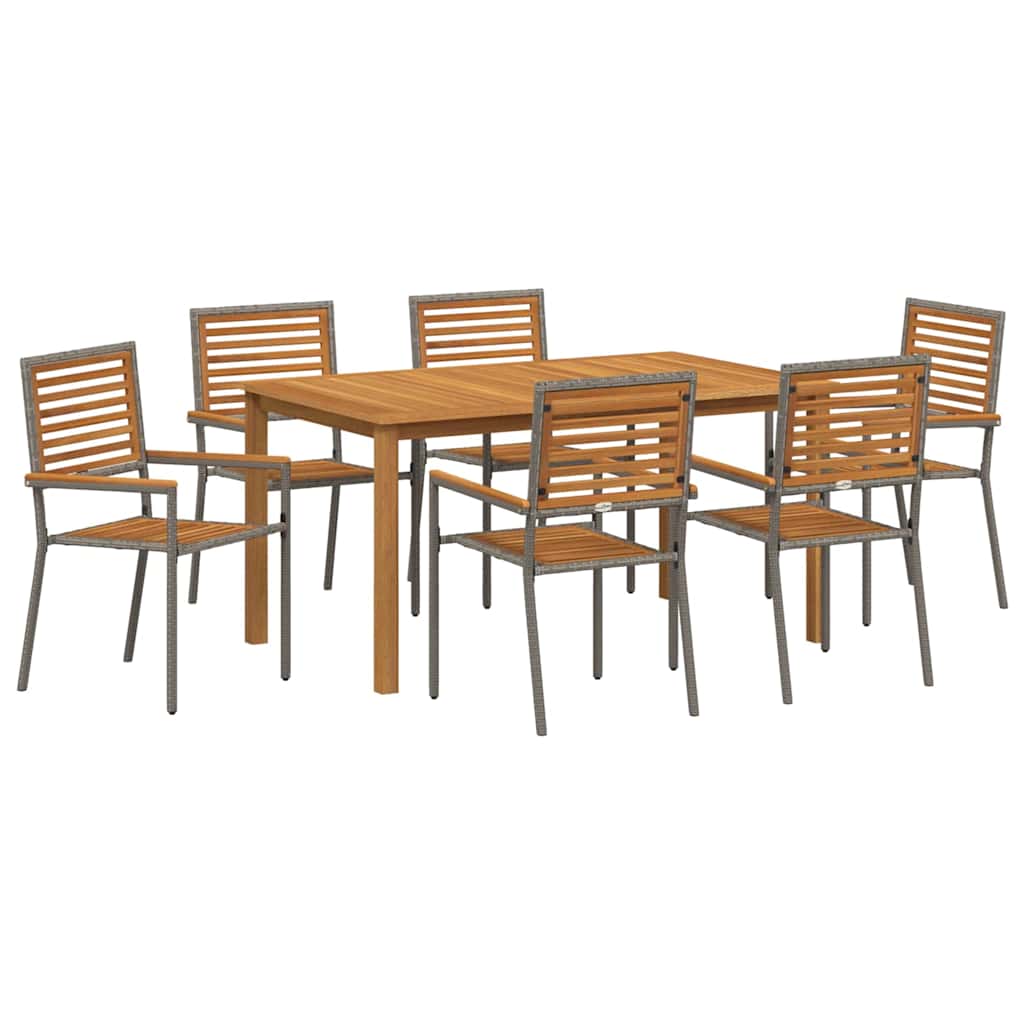 Tuin eettafelset 7 pcs Grijs Massief Acaciahout is nu te koop bij PeponiXL, paradijselijk wonen!