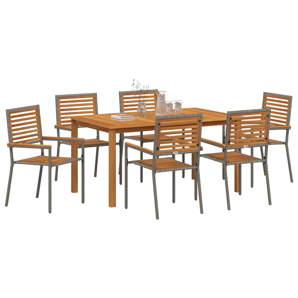 Tuin eettafelset 7 pcs Grijs Massief Acaciahout is nu te koop bij PeponiXL, paradijselijk wonen!