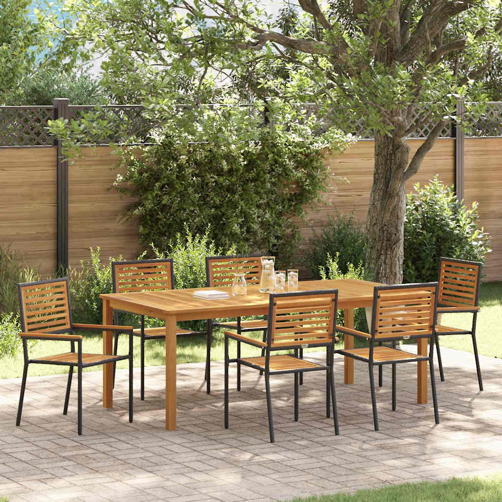 Tuin eettafelset 7 pcs Zwart Massief Acaciahout is nu te koop bij PeponiXL, paradijselijk wonen!