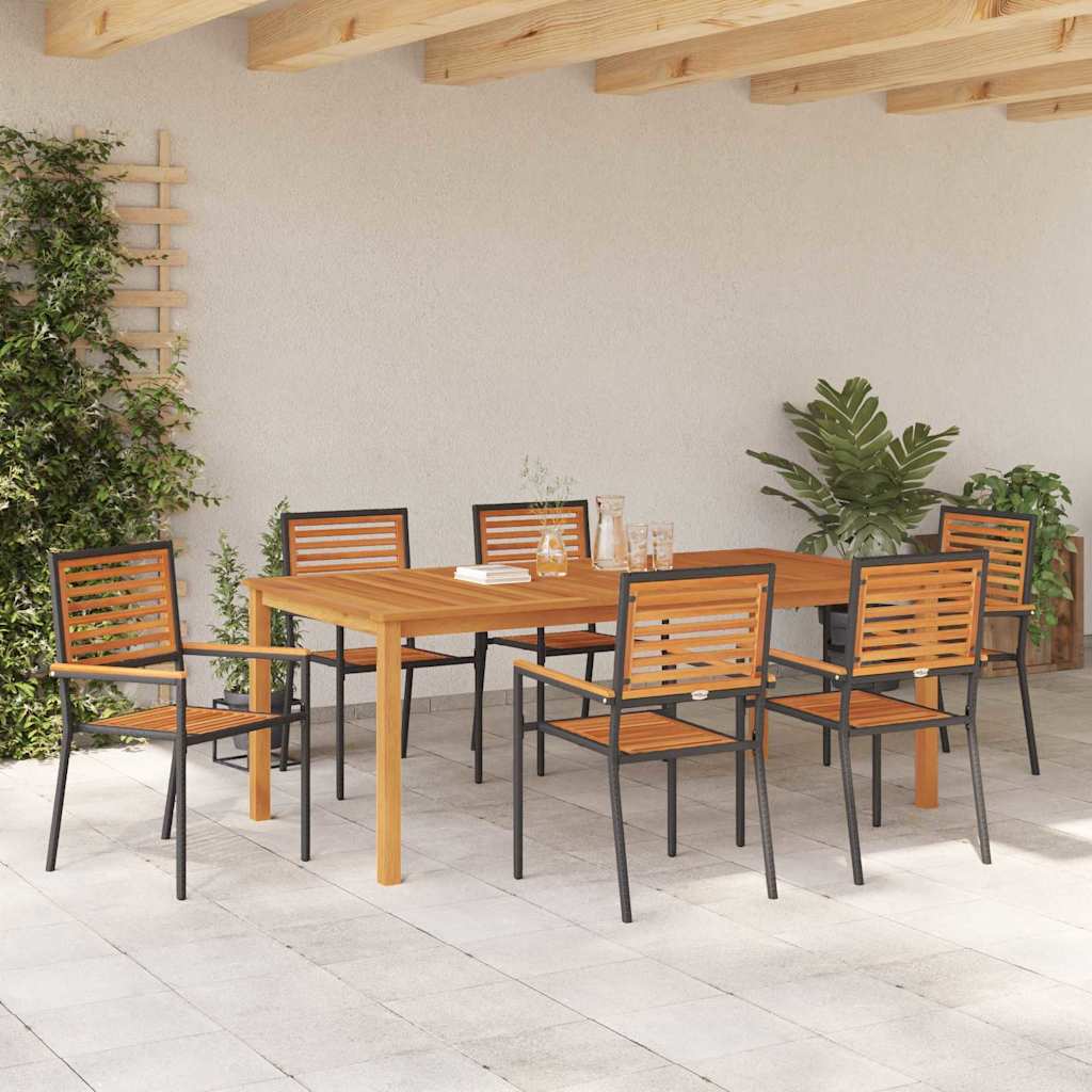 Tuin eettafelset 7 pcs Zwart Massief Acaciahout is nu te koop bij PeponiXL, paradijselijk wonen!