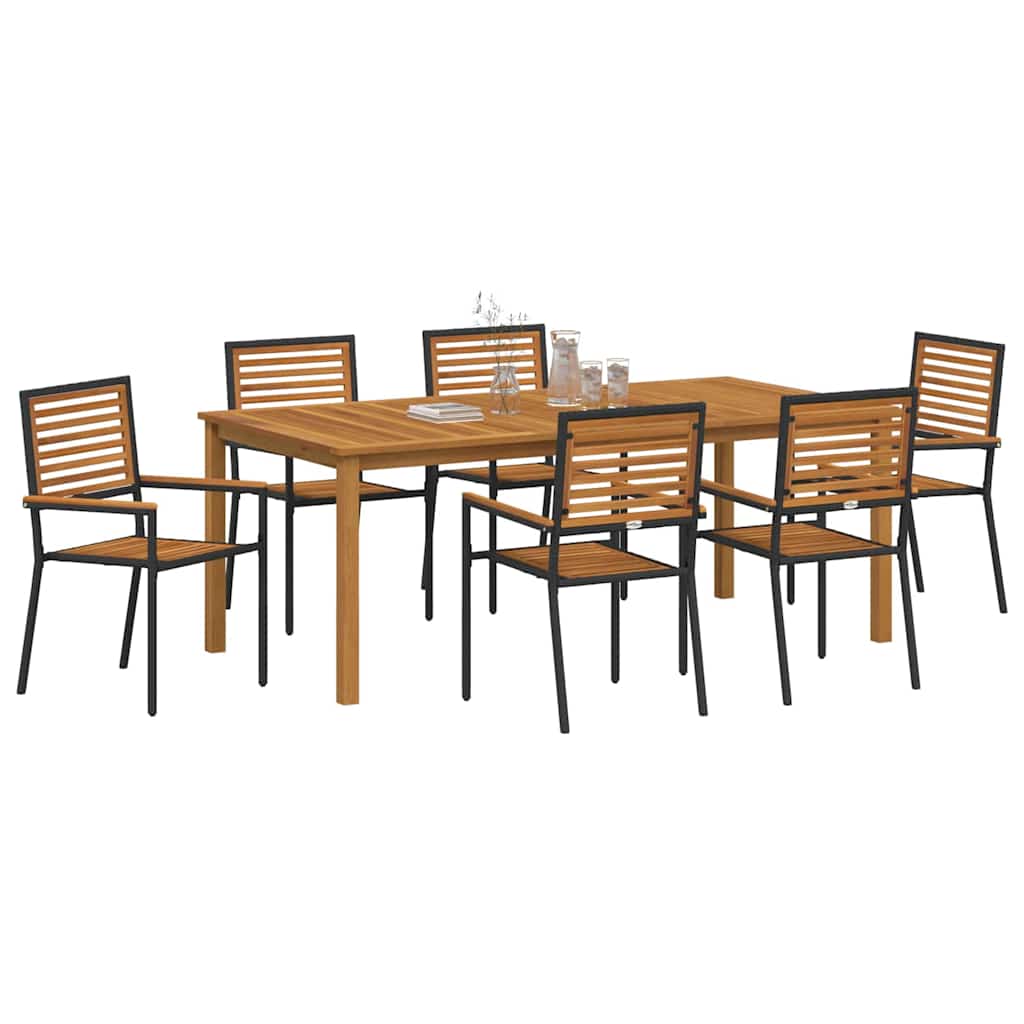 Tuin eettafelset 7 pcs Zwart Massief Acaciahout is nu te koop bij PeponiXL, paradijselijk wonen!