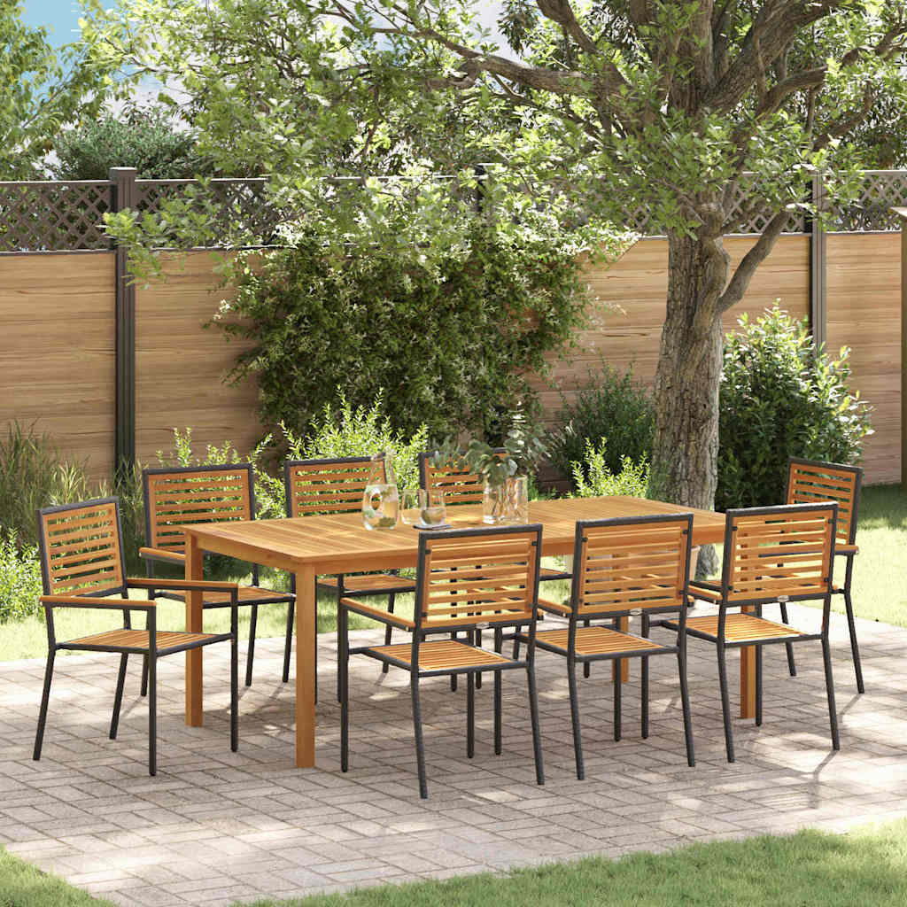 Tuin eettafelset 9 pcs Zwart Massief Acaciahout is nu te koop bij PeponiXL, paradijselijk wonen!