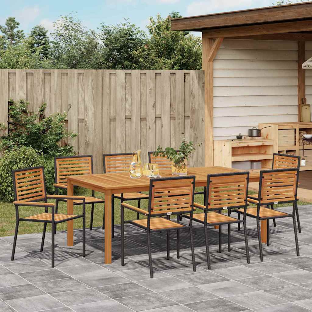 Tuin eettafelset 9 pcs Zwart Massief Acaciahout is nu te koop bij PeponiXL, paradijselijk wonen!