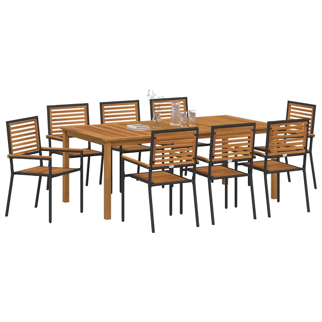 Tuin eettafelset 9 pcs Zwart Massief Acaciahout is nu te koop bij PeponiXL, paradijselijk wonen!