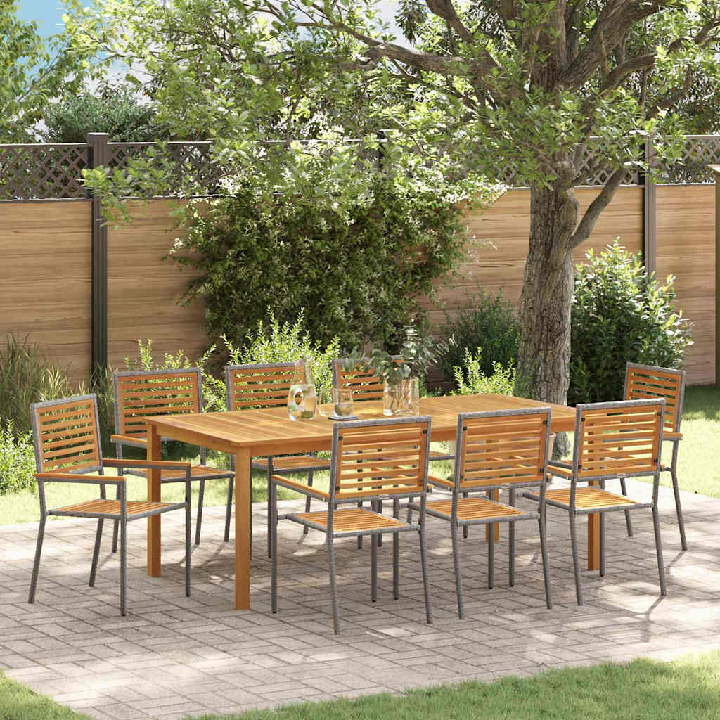 Tuin eettafelset 9 pcs Grijs Massief Acaciahout is nu te koop bij PeponiXL, paradijselijk wonen!