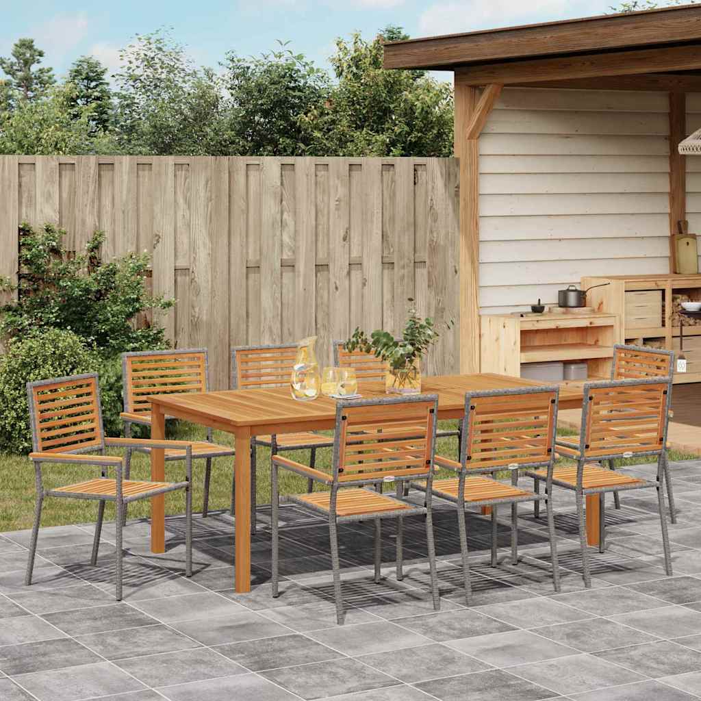 Tuin eettafelset 9 pcs Grijs Massief Acaciahout is nu te koop bij PeponiXL, paradijselijk wonen!
