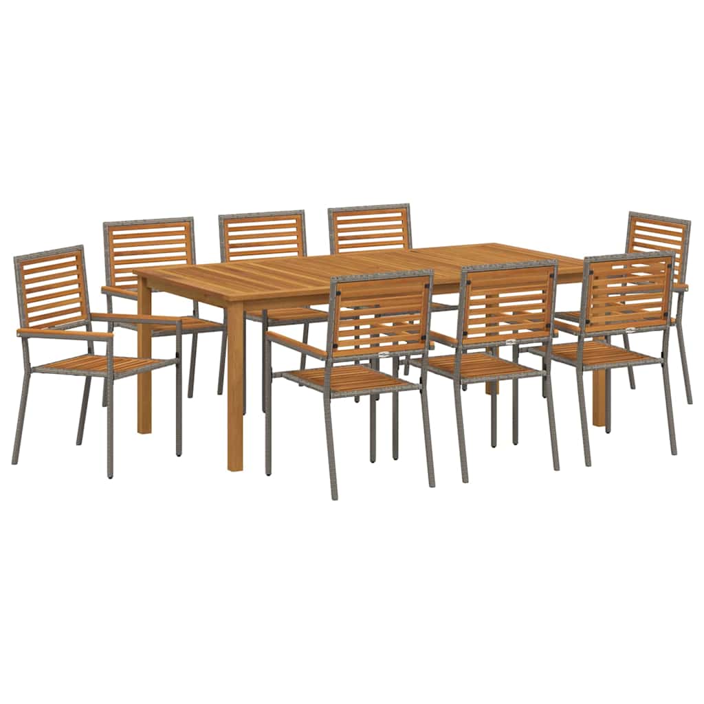 Tuin eettafelset 9 pcs Grijs Massief Acaciahout is nu te koop bij PeponiXL, paradijselijk wonen!