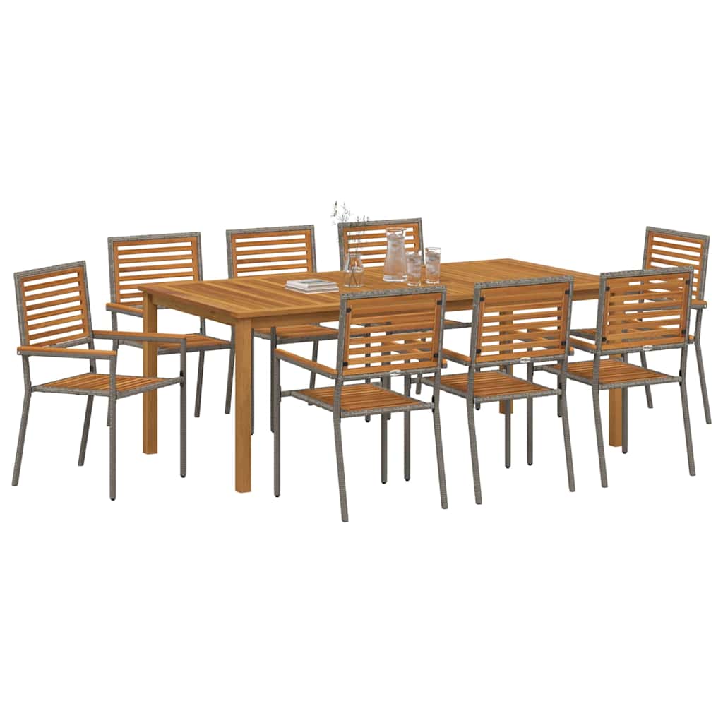 Tuin eettafelset 9 pcs Grijs Massief Acaciahout is nu te koop bij PeponiXL, paradijselijk wonen!