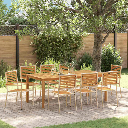 Tuin eettafelset 9 pcs Beige Massief Acaciahout is nu te koop bij PeponiXL, paradijselijk wonen!