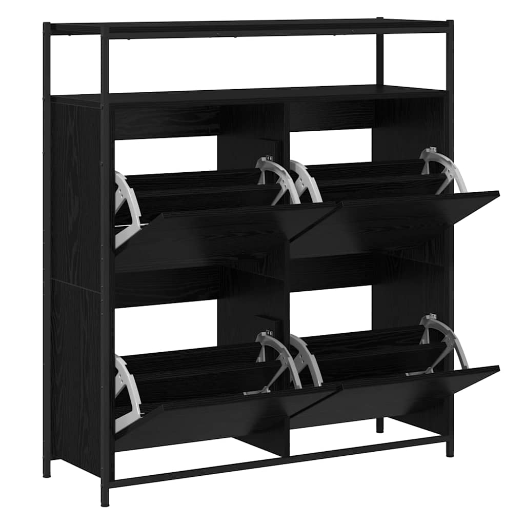 Schoenenkast Zwart Eiken 100 x 34 x 112 cm Bewerkt hout is nu te koop bij PeponiXL, paradijselijk wonen!