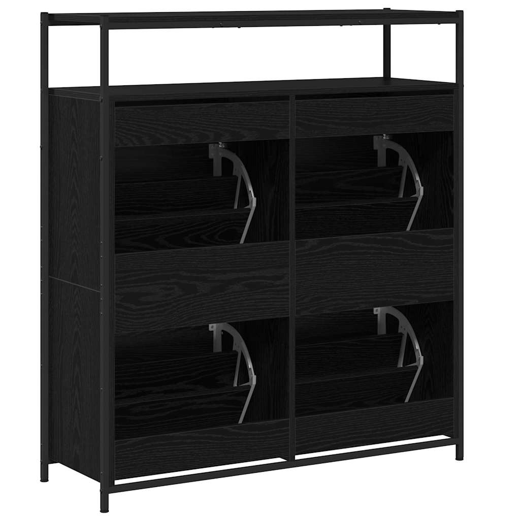 Schoenenkast Zwart Eiken 100 x 34 x 112 cm Bewerkt hout is nu te koop bij PeponiXL, paradijselijk wonen!