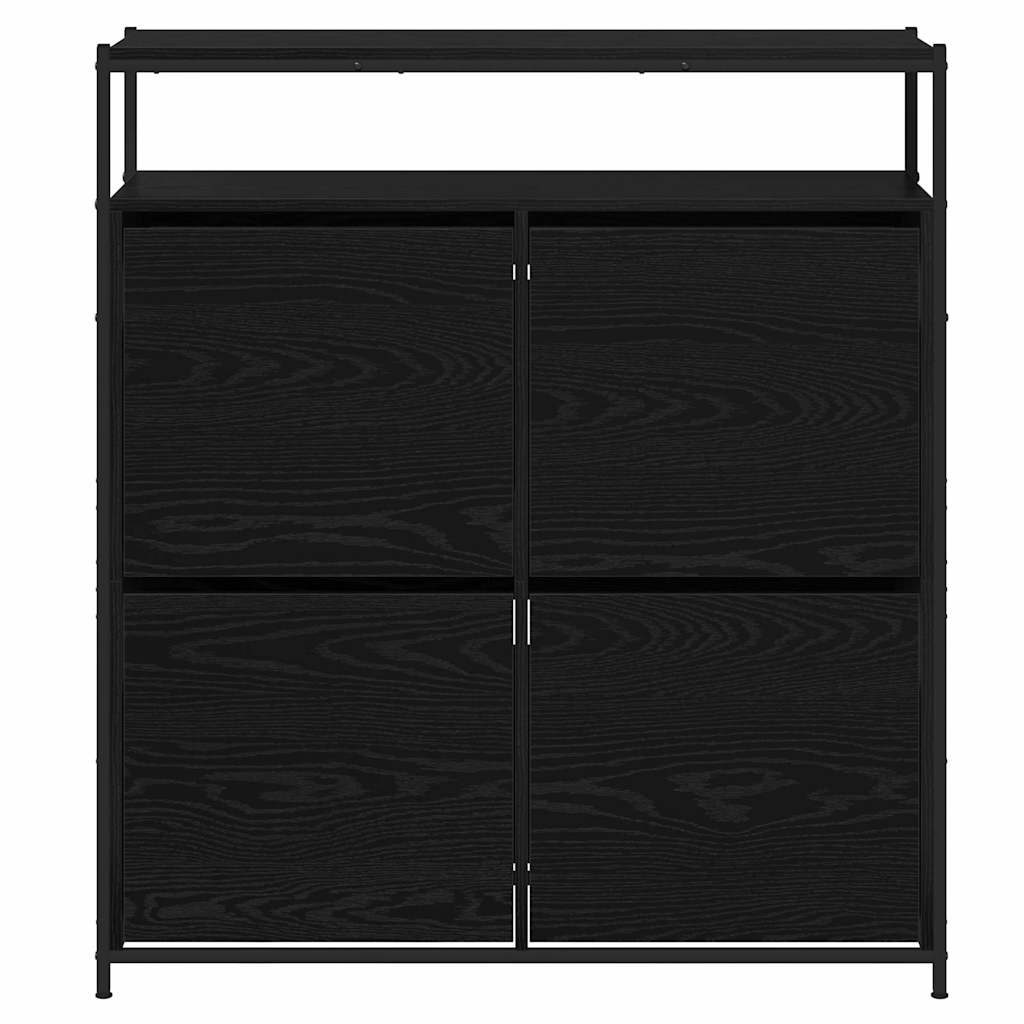 Schoenenkast Zwart Eiken 100 x 34 x 112 cm Bewerkt hout is nu te koop bij PeponiXL, paradijselijk wonen!