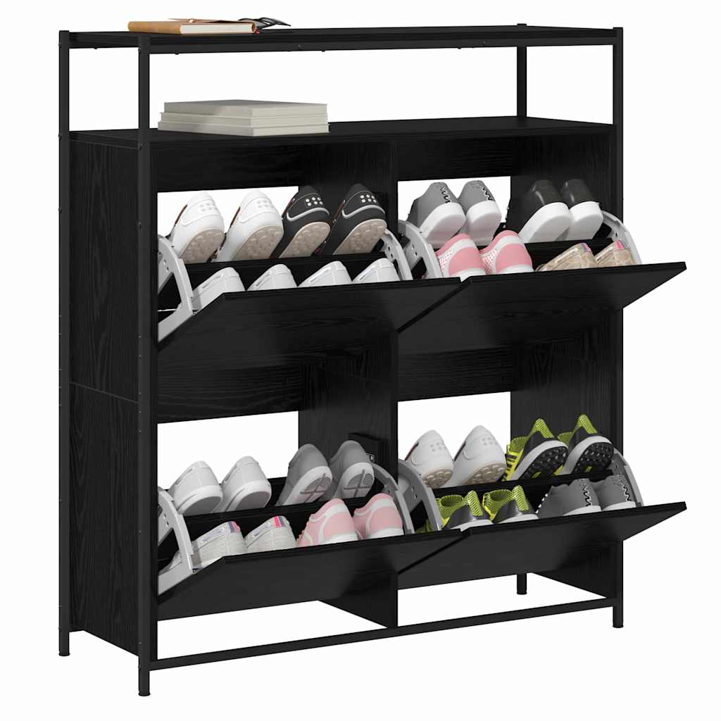 Schoenenkast Zwart Eiken 100 x 34 x 112 cm Bewerkt hout is nu te koop bij PeponiXL, paradijselijk wonen!
