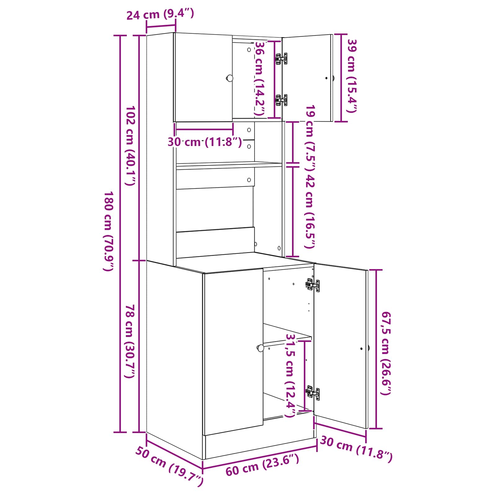 Keukenbuffet met plank 2 pcs Zwart Eiken 60 x 50 x 180 cm is nu te koop bij PeponiXL, paradijselijk wonen!
