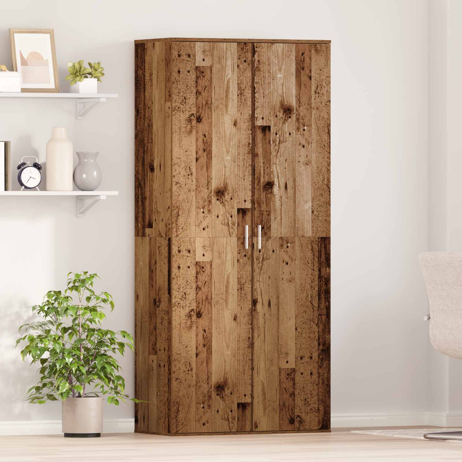 Highboard met plank Oud Hout 80 x 39 x 178 cm Bewerkt hout is nu te koop bij PeponiXL, paradijselijk wonen!