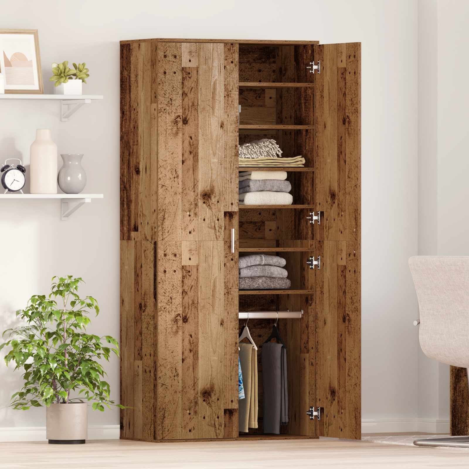 Highboard met plank Oud Hout 80 x 39 x 178 cm Bewerkt hout is nu te koop bij PeponiXL, paradijselijk wonen!