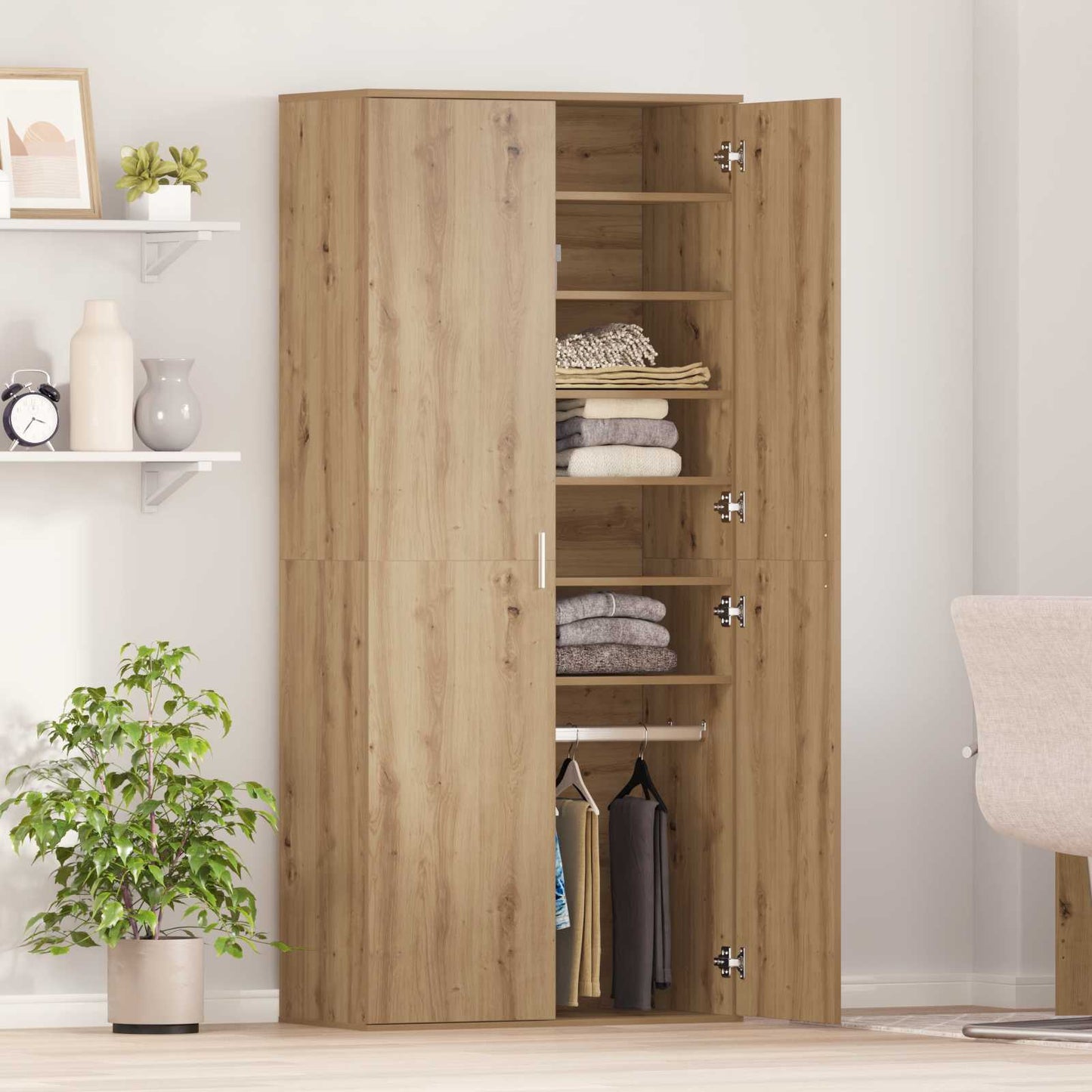 Highboard 80 x 39 x 178 cm Bewerkt hout artisanaal eikenkleurig is nu te koop bij PeponiXL, paradijselijk wonen!