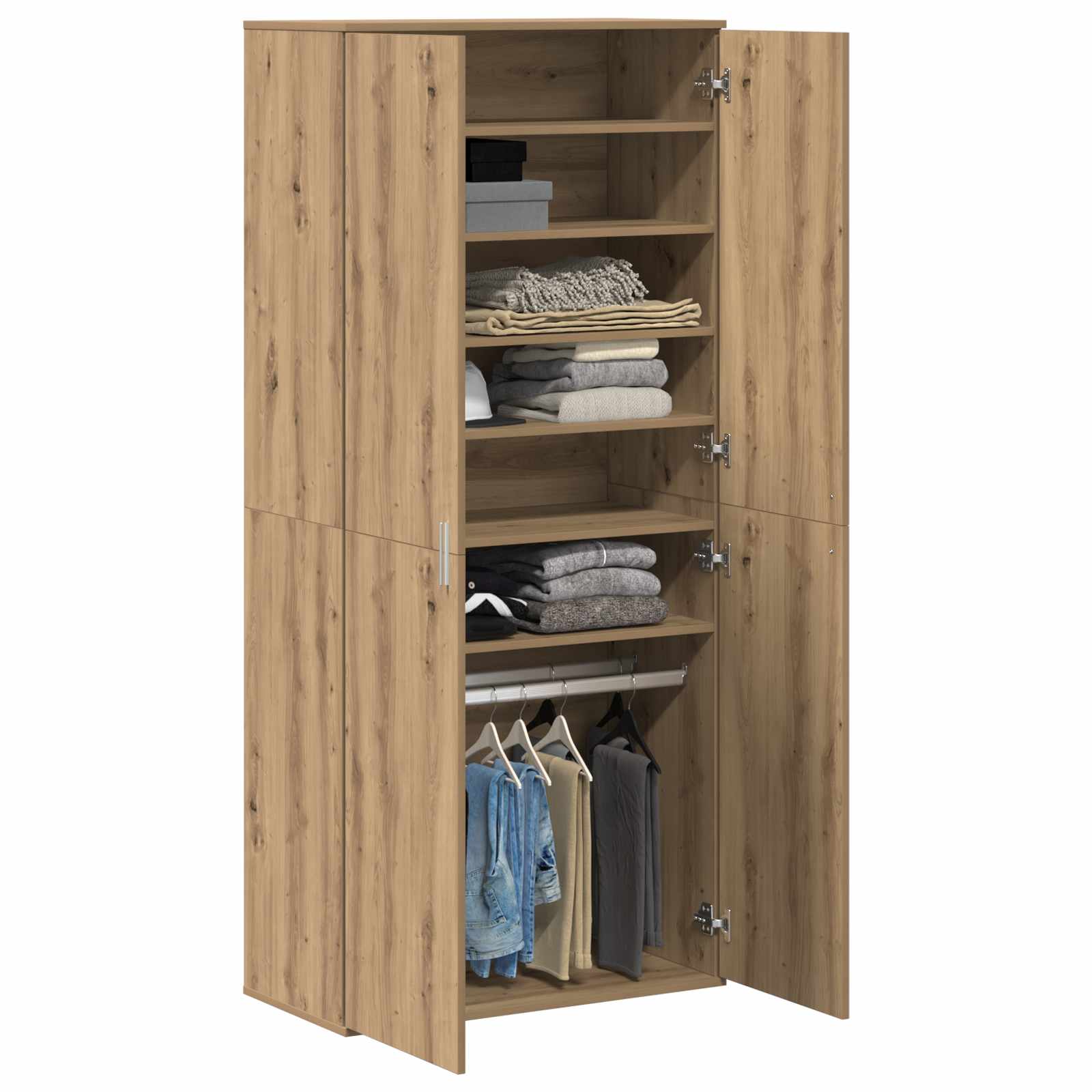 Highboard 80 x 39 x 178 cm Bewerkt hout artisanaal eikenkleurig is nu te koop bij PeponiXL, paradijselijk wonen!