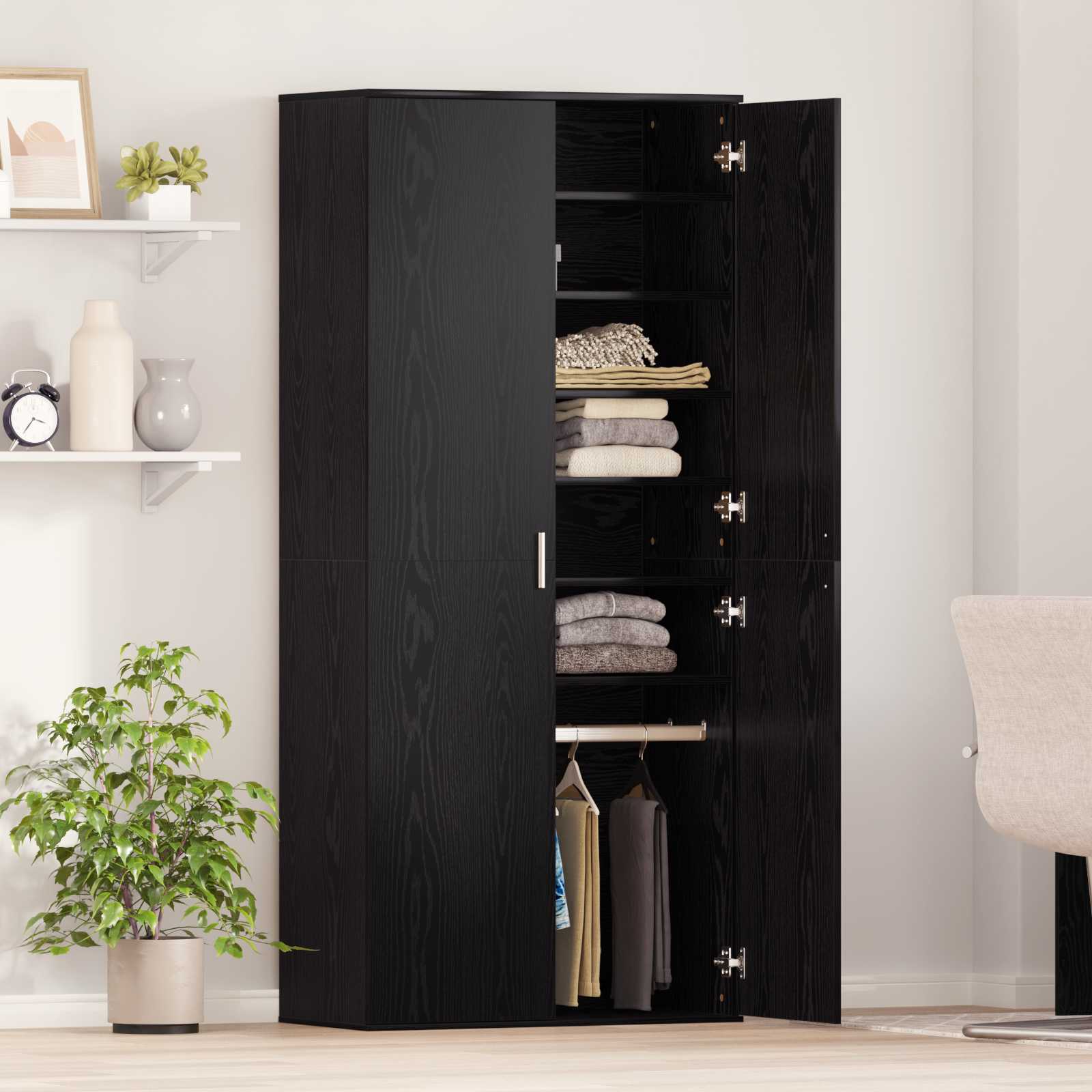 Highboard met plank Zwart eiken 80 x 39 x 178 cm Bewerkt hout is nu te koop bij PeponiXL, paradijselijk wonen!