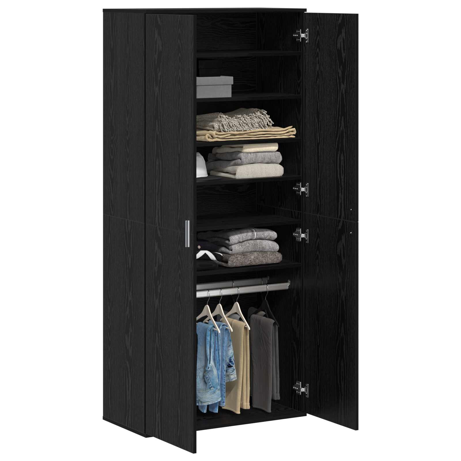 Highboard met plank Zwart eiken 80 x 39 x 178 cm Bewerkt hout is nu te koop bij PeponiXL, paradijselijk wonen!