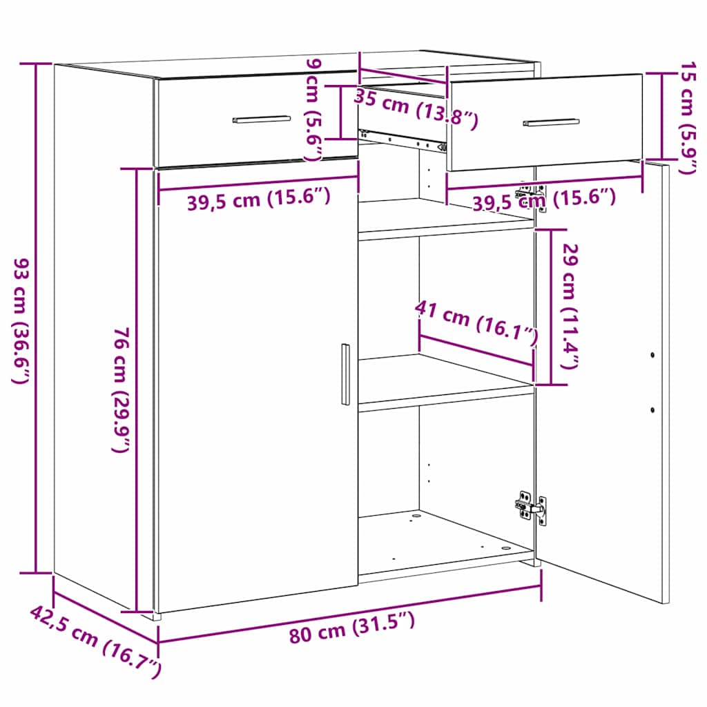 Opbergkast met lade artisanaal eikenkleurig 80 x 42,5 x 93,5 cm is nu te koop bij PeponiXL, paradijselijk wonen!