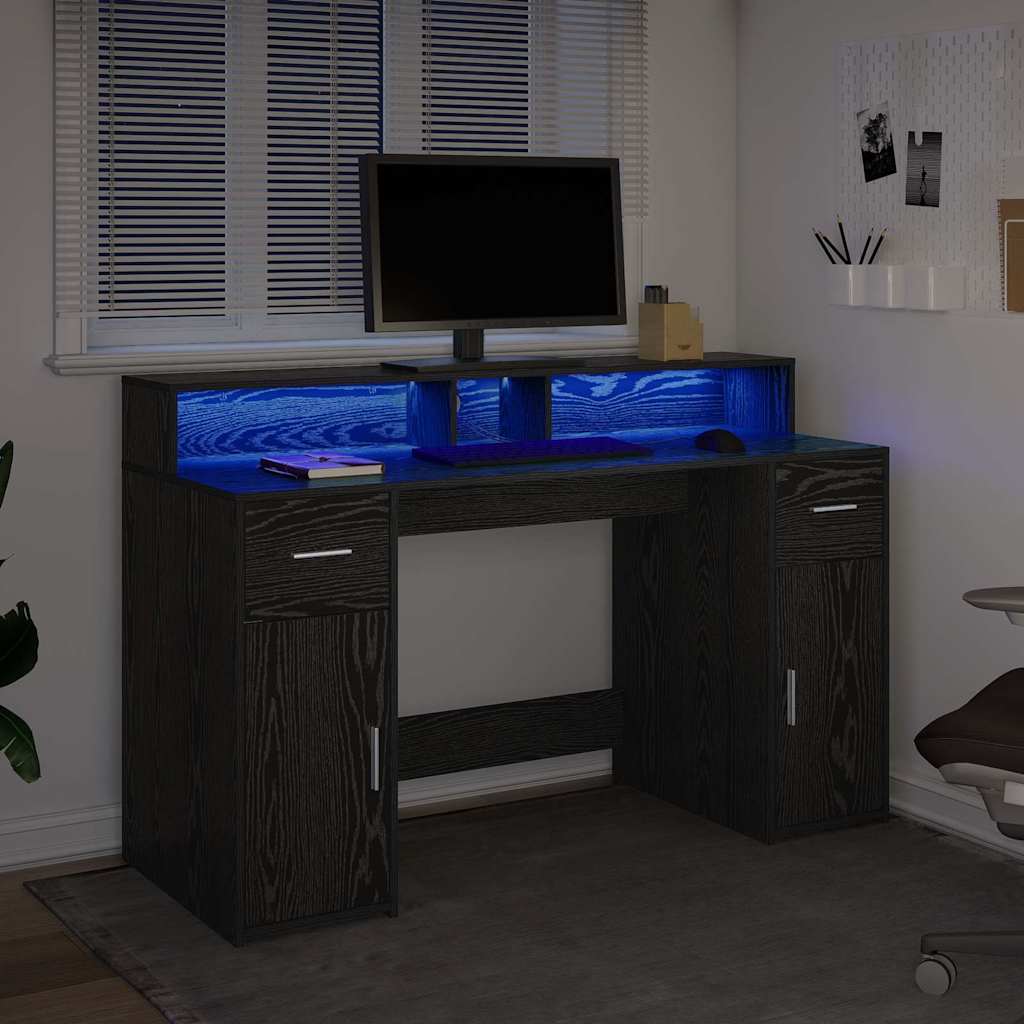 Bureau met lade Zwart eiken 140 x 55 x 91 cm Bewerkt hout is nu te koop bij PeponiXL, paradijselijk wonen!