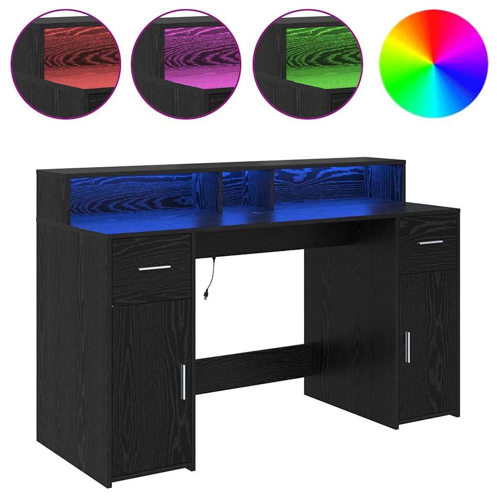 Bureau met lade Zwart eiken 140 x 55 x 91 cm Bewerkt hout is nu te koop bij PeponiXL, paradijselijk wonen!