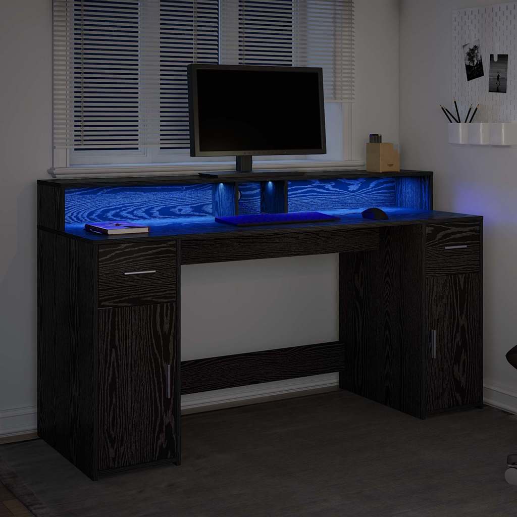 Bureau met lade Zwart eiken 160 x 55 x 91 cm Bewerkt hout is nu te koop bij PeponiXL, paradijselijk wonen!