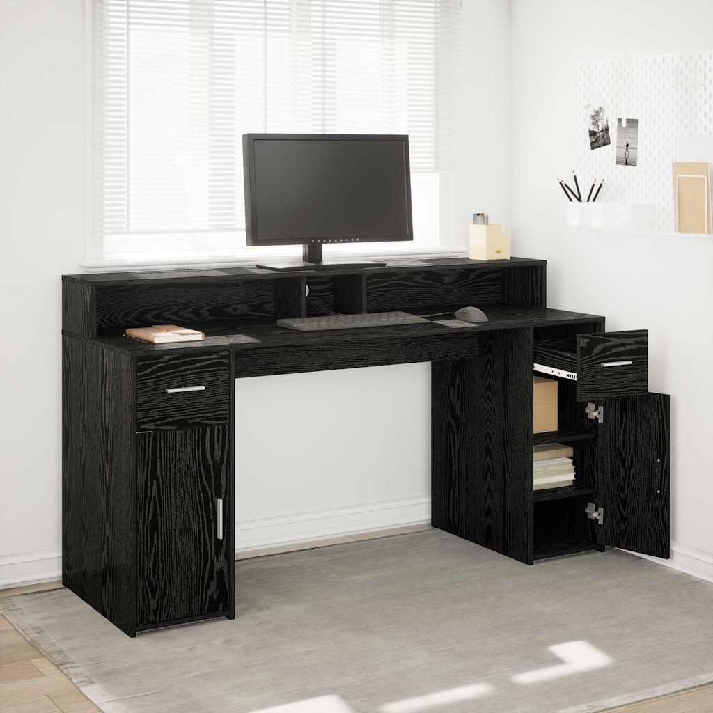 Bureau met lade Zwart eiken 160 x 55 x 91 cm Bewerkt hout is nu te koop bij PeponiXL, paradijselijk wonen!