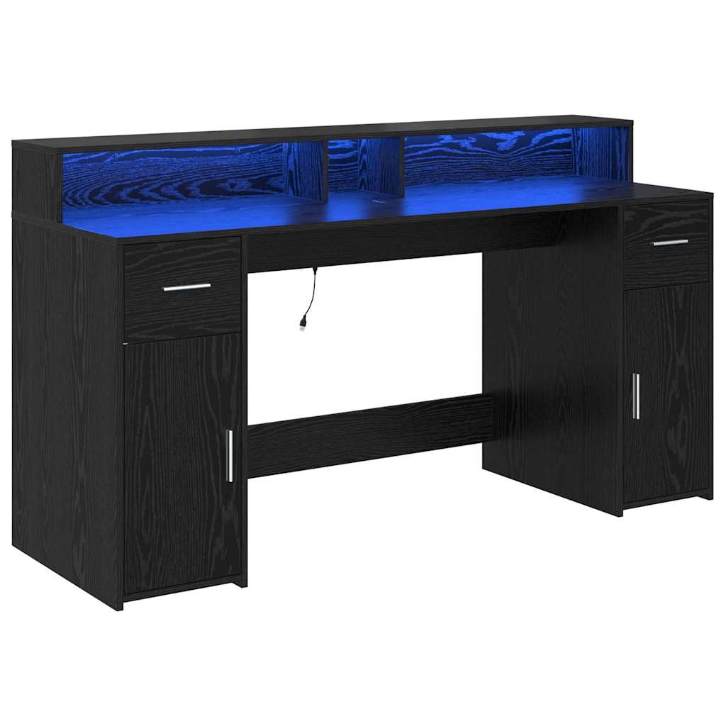 Bureau met lade Zwart eiken 160 x 55 x 91 cm Bewerkt hout is nu te koop bij PeponiXL, paradijselijk wonen!