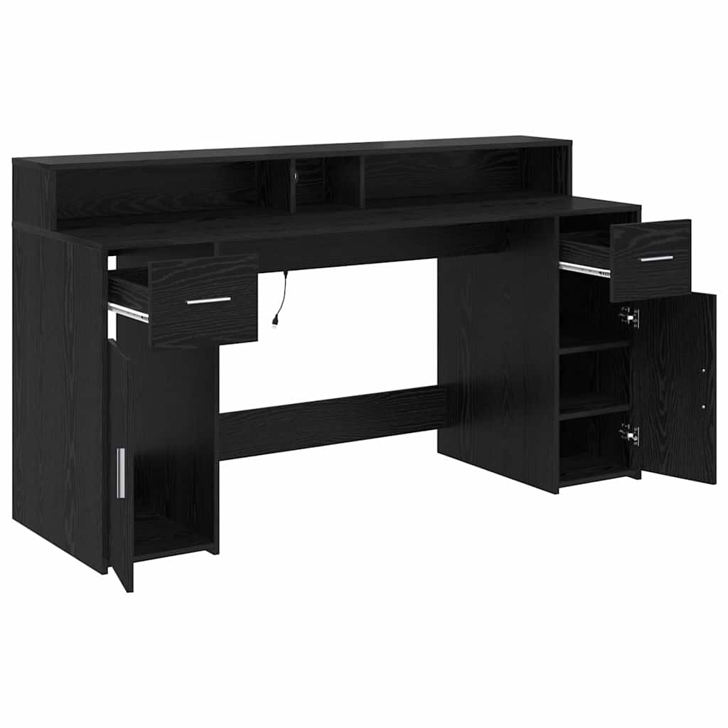 Bureau met lade Zwart eiken 160 x 55 x 91 cm Bewerkt hout is nu te koop bij PeponiXL, paradijselijk wonen!