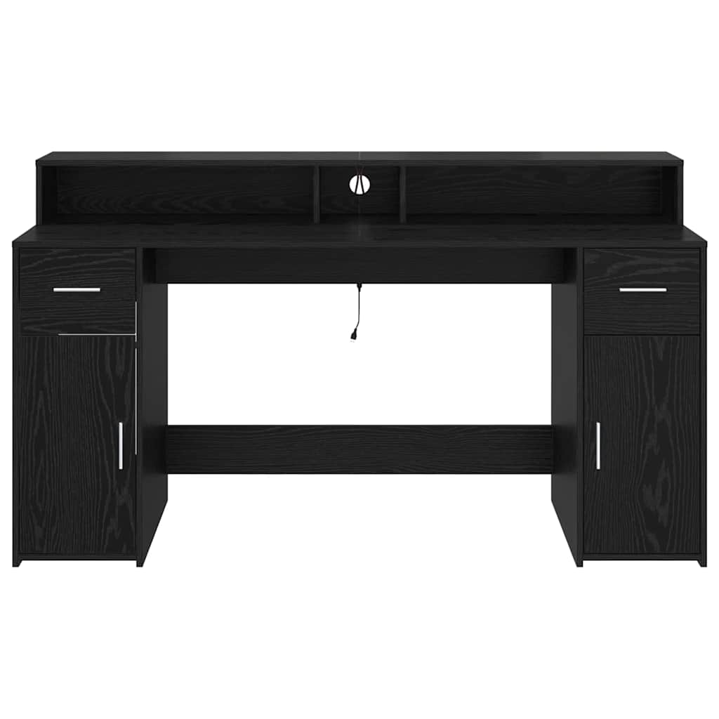 Bureau met lade Zwart eiken 160 x 55 x 91 cm Bewerkt hout is nu te koop bij PeponiXL, paradijselijk wonen!